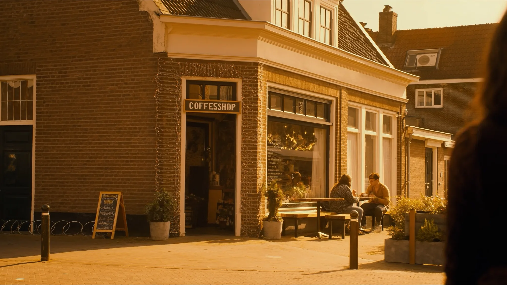 Gevel van Coffeeshop Taffne aan de Markt in Beverwijk bij gouden uur